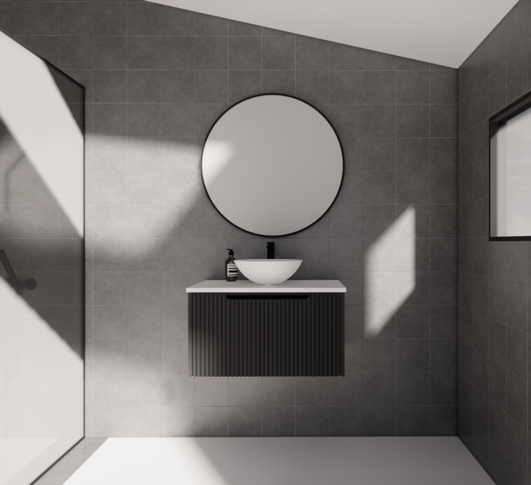 600-1800*450*400mm Vienna Matt Black MR Melamined Board Panel With PVC Coating Fluted Wall Hung Vanity - HD reno