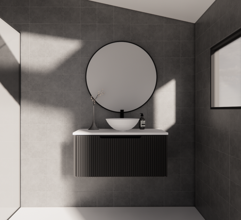600-1800*450*400mm Vienna Matt Black MR Melamined Board Panel With PVC Coating Fluted Wall Hung Vanity - HD reno