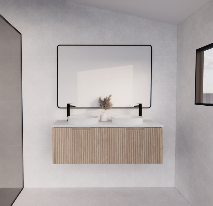 600-1800*450*400mm ABS Vienna American Oak MR Melamined Board Panel With PVC Coating Fluted Wall Hung Vanity - HD reno