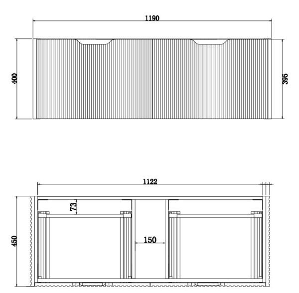 600-1500*450*400mm ABS Vienna Brown Oak MR Melamined Board Panel With PVC Coating Fluted Wall Hung Vanity - HD reno