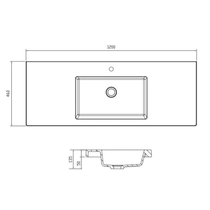 600-1500*465*135mm ABS Volvo Gloss White Polymarble Top With No Overflow