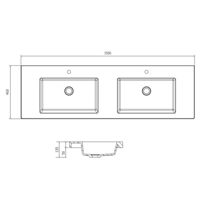 600-1500*465*135mm ABS Volvo Gloss White Polymarble Top With No Overflow