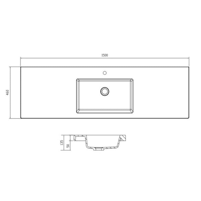 600-1500*465*135mm ABS Volvo Gloss White Polymarble Top With No Overflow