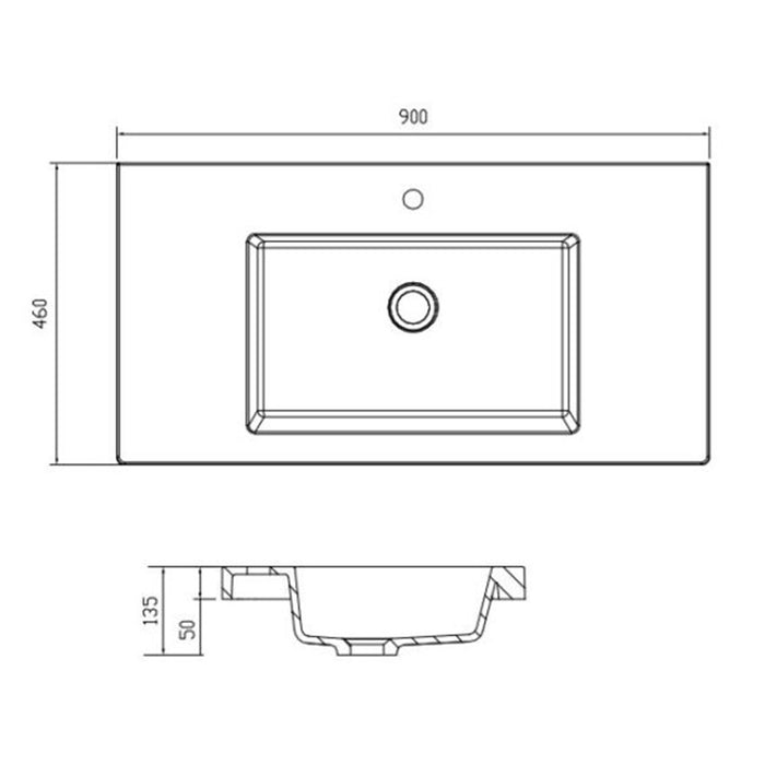 600-1500*465*135mm ABS Volvo Gloss White Polymarble Top With No Overflow