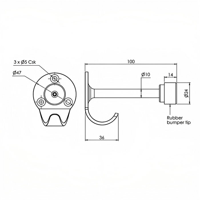 Robe/Coat Hook With 2 Fixing Points