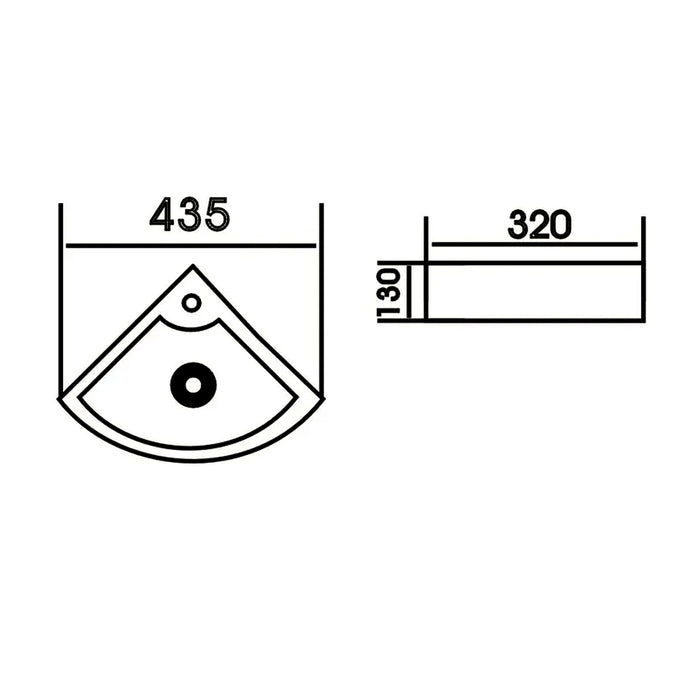 435*320*130mm Gloss White Ceramic Sector Wall Hung Basin One Tap Hole