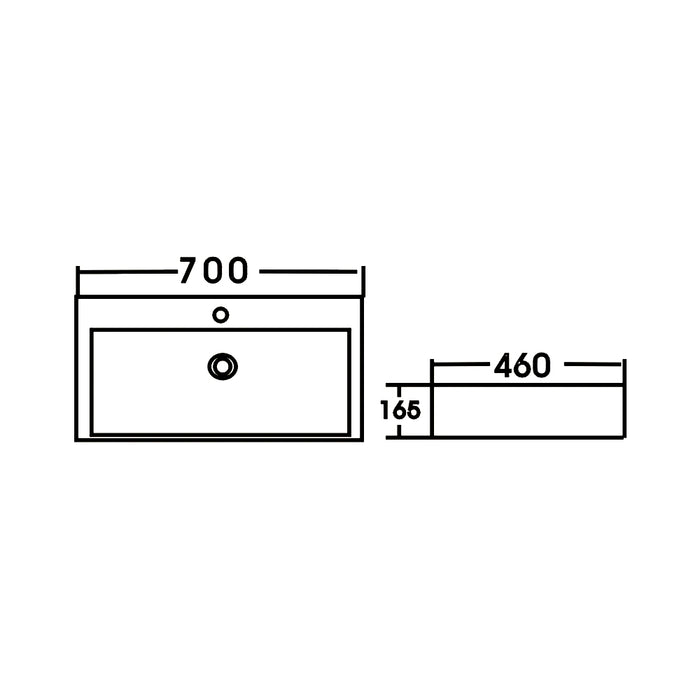 700*460*165mm Gloss White Ceramic Rectangle Wall Hung/Above Counter Basin One Tap Hole
