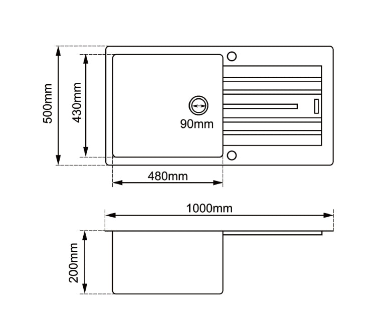 1000*500*200mm Black/White granite stone kitchen sink with drainboard - HD reno