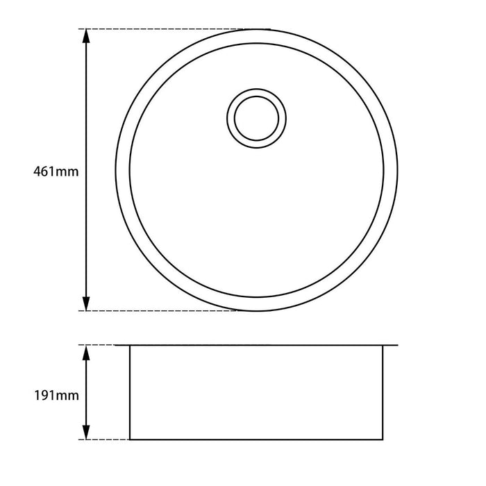 460mm ACA White Granite Quartz Stone Round Single Bowl Top/Under Mount Kitchen/Laundry Sink