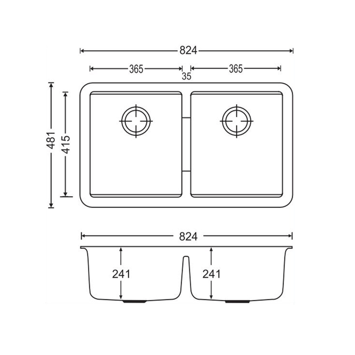 White Carysil CG2B3322 Double Bowl Stone Kitchen Sink 824*481*241mm