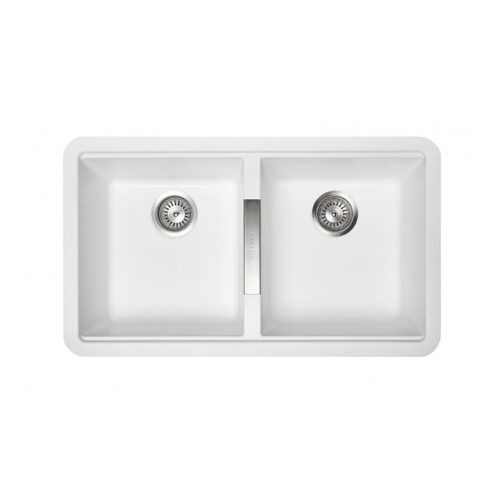 White Carysil CG2B3322 Double Bowl Stone Kitchen Sink 824*481*241mm