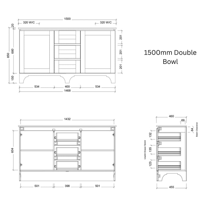 TIMBERLINE WINDSOR CUSTOM FLOOR STANDING VANITY (ALL SIZING)