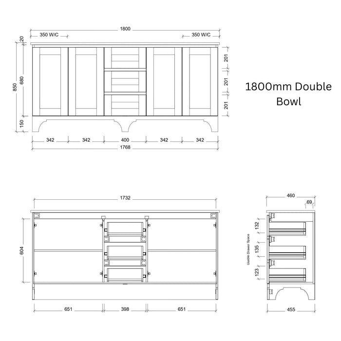 TIMBERLINE WINDSOR CUSTOM FLOOR STANDING VANITY (ALL SIZING)