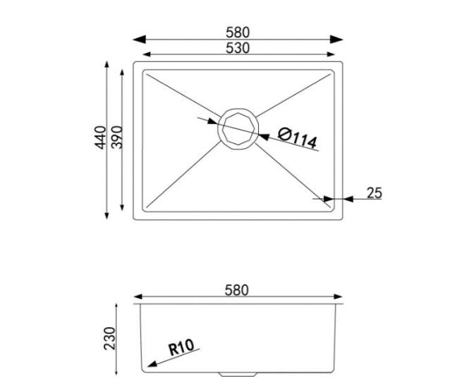 580*440*230mm ACA 304 Stainless Steel Single Bowl Top/Undermount Kitchen/Laundry Sink