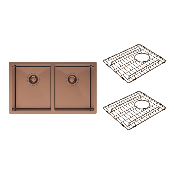 760*450*200mm Fienza Hana 27L/27L PVD Brushed Copper Stainless Steel Double Bowl Kitchen Sink