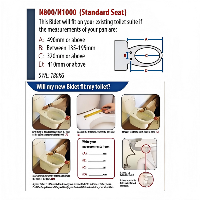 The Bidet Shop National N-1000R Standard Retrofit Bidet - Remote Control