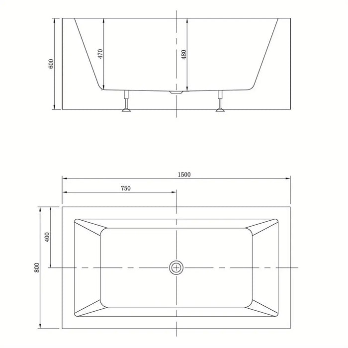 ATAUD 1520/1700*750*580mm White Rectangle 12 Jets Acrylic Freestanding Spa Bathtub