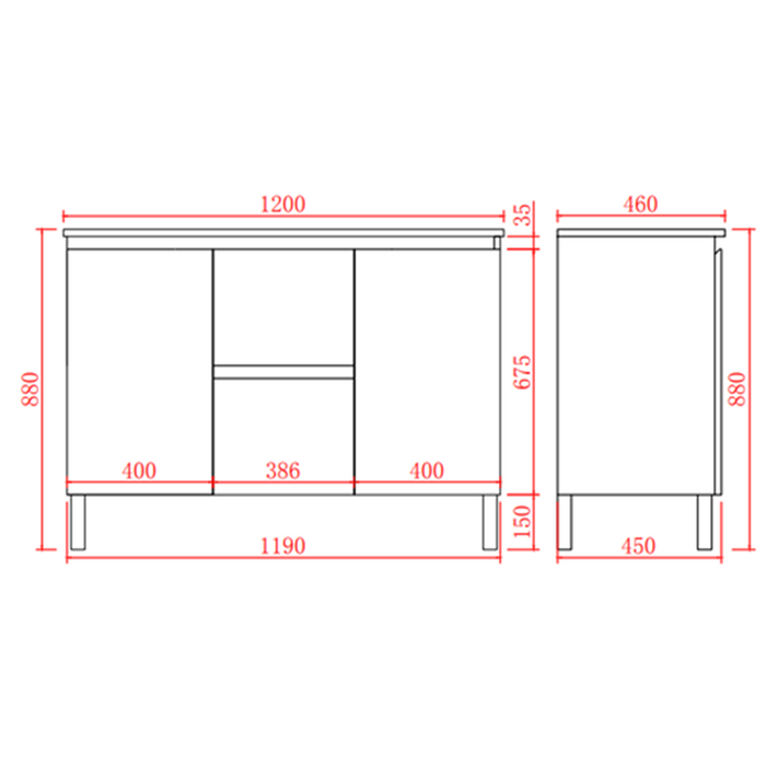 900-1500*460mm Poly White Bathroom Left/Right Drawer Freestanding With Kickboard Vanity - HD reno