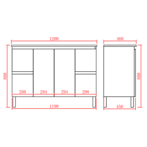 900-1500*460mm Poly White Bathroom Left/Right Drawer Freestanding With Legs Vanity - HD reno