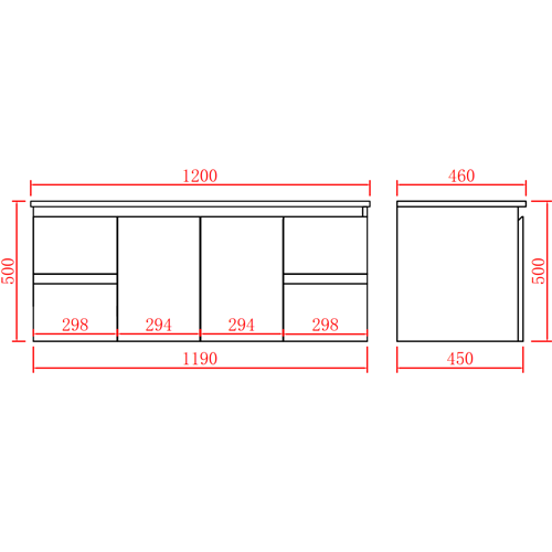 900-1500*460mm Poly White Bathroom Left/Right Drawer Wall Hung Vanity - HD reno