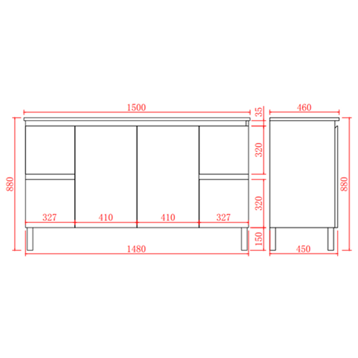 900-1500*460mm Poly White Bathroom Left/Right Drawer Freestanding With Kickboard Vanity - HD reno