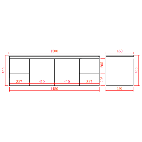 900-1500*460mm Poly White Bathroom Left/Right Drawer Wall Hung Vanity - HD reno