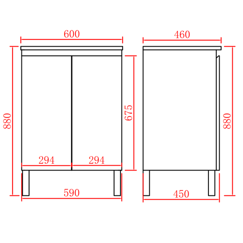 600-750*460mm Poly Gloss White Bathroom Left/Right Drawer Freestanding With Legs Vanity - HD reno