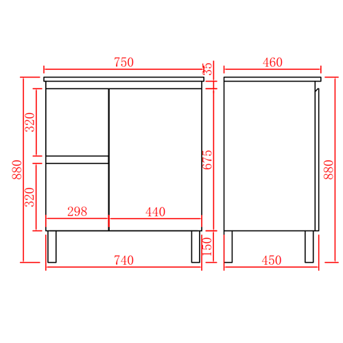 600-750*460mm Poly Gloss White Bathroom Left/Right Drawer Freestanding With Kickboard Vanity - HD reno
