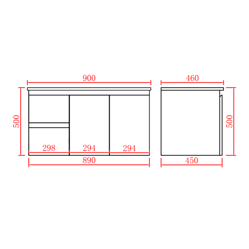 900-1500*460mm Poly White Bathroom Left/Right Drawer Wall Hung Vanity - HD reno