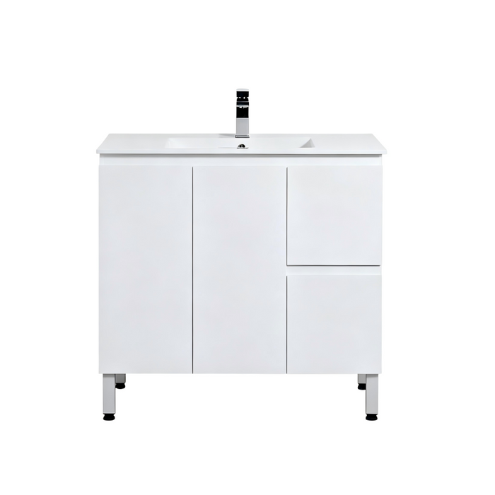 600-1800*460*880mm Poseidon Nordic Gloss White Standard With Legs PVC Freestanding Vanity