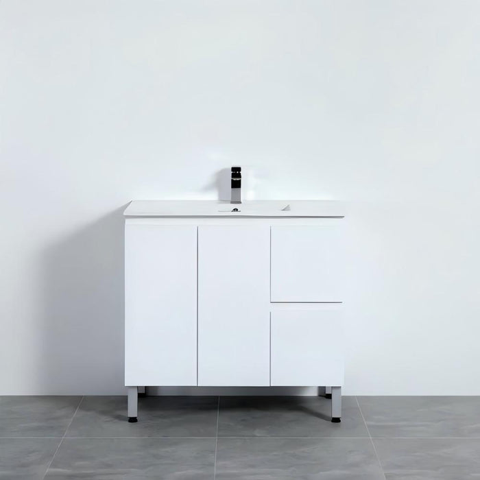 600-1800*460*880mm Poseidon Nordic Gloss White Standard With Legs PVC Freestanding Vanity
