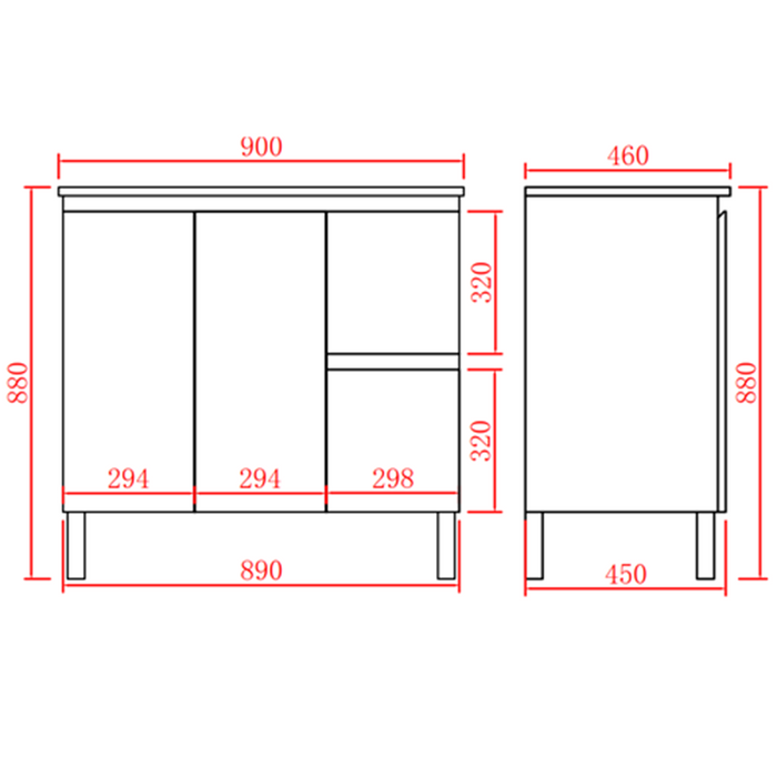 900-1500*460mm Poly White Bathroom Left/Right Drawer Freestanding With Kickboard Vanity - HD reno