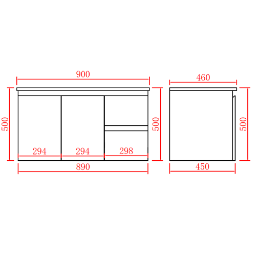 900-1500*460mm Poly White Bathroom Left/Right Drawer Wall Hung Vanity - HD reno