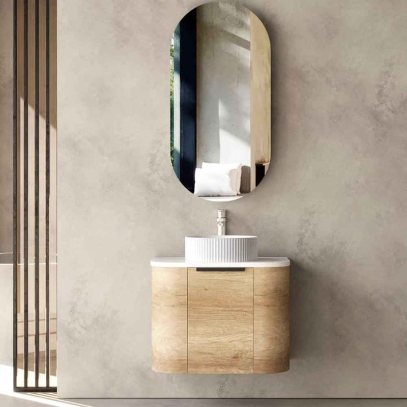 600*460*450mm OTTI Bondi Natural Oak High Moisture Resistant Plywood Bathroom Curve Wall Hung Vanity