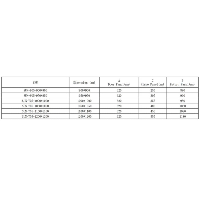 900-1200*2000mm SUN Square Knob Handle Pivot Door Frameless And Corner Glass Shelf Shower Screens