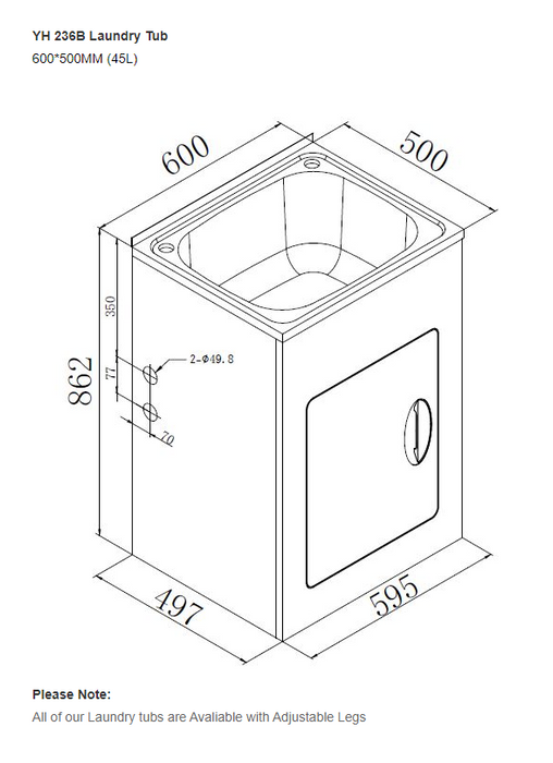 600*500mm (45L) White Metal Laundry Tub Cabinet With 304 Stainless Steel Sink