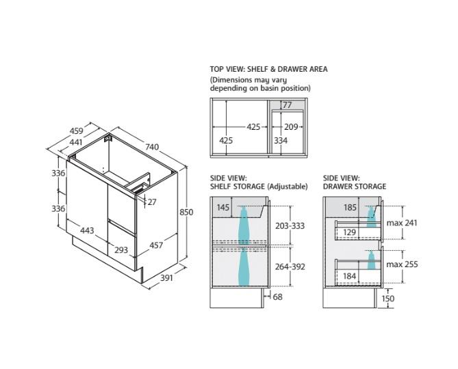 600-1800*400*850mm Door & Drawer Floor Standing Vanity