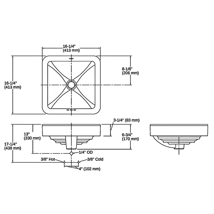 413*413*175mm Kohler Gloss White Ceramic Forefront Square Vessel Without Faucet Deck Above Counter Basins