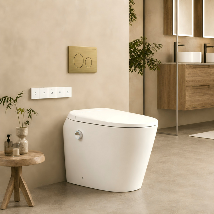 590*395*500mm Lafeme Autolux Rimless Space-Saving Wall Faced Smart Toilet Suite With Auto Lid & Foot Sensor