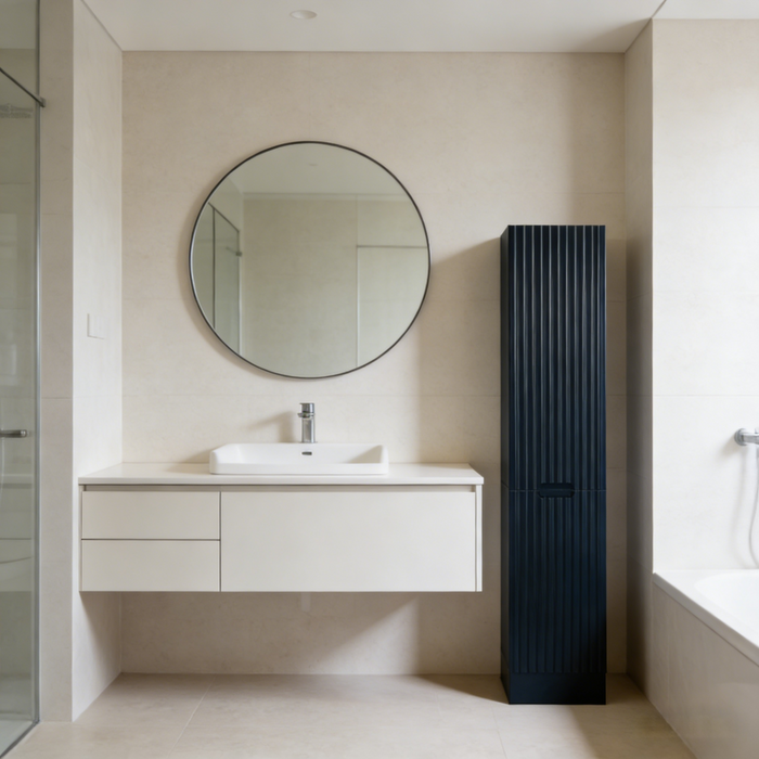 1800*410*410mm Lisa Matt White/Black Fluted Tall Boy Cabinet