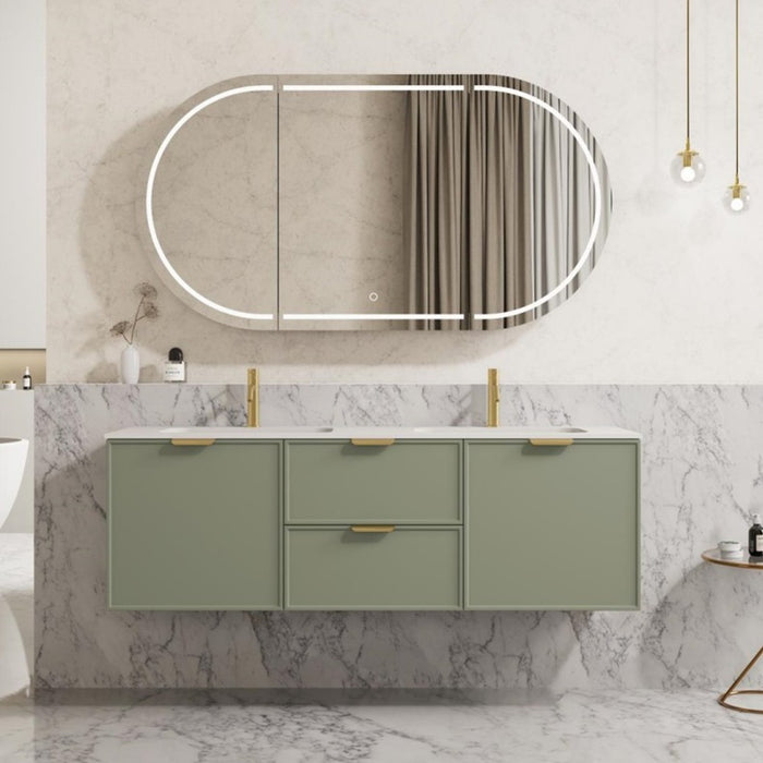 600-1500*455*480mm Poseidon Miami Olive Green PVC Finger Pull Handle Bathroom Wall Hung Vanity