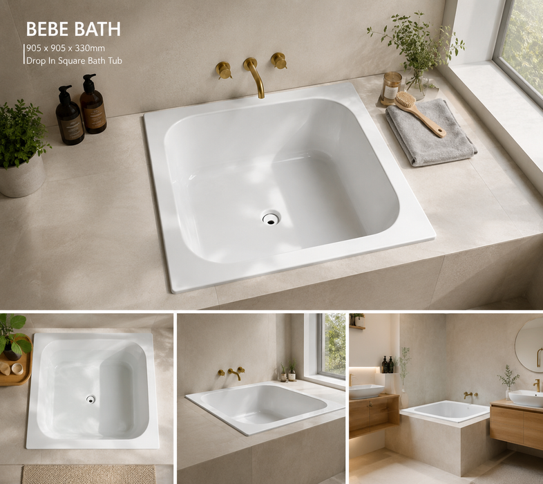 BEBE 905*905*330mm bath tub White Acrylic drop in Square