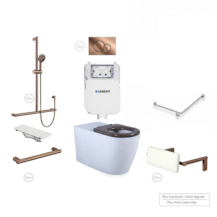 Left-Hand Accessible Care Bathroom Package – Shower, Toilet & Support System (Std & Plus - Brushed Copper)
