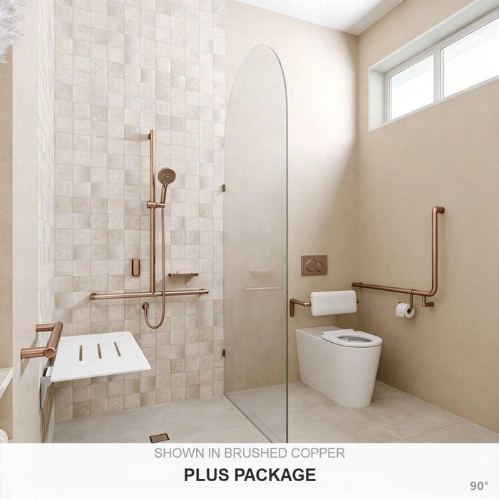 Left-Hand Accessible Care Bathroom Package – Shower, Toilet & Support System (Std & Plus - Brushed Copper)