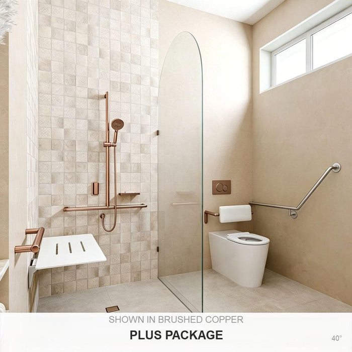 Left-Hand Accessible Care Bathroom Package – Shower, Toilet & Support System (Std & Plus - Brushed Copper)