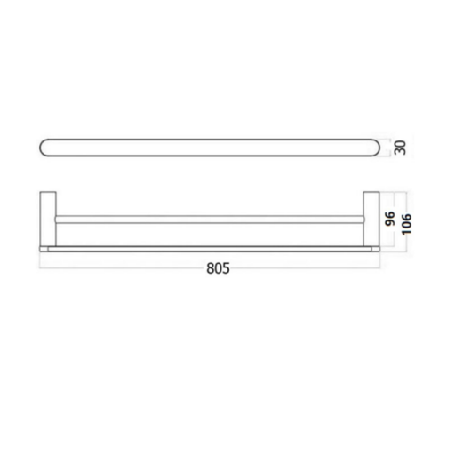 800mm Chrome/Matt Black/Brushed Gold/Brushed Nickel/Gunmetal Grey Stainless Steel RUND Double Towel Rail - HD reno