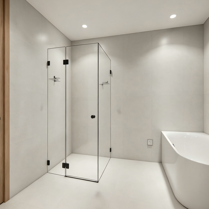 900-1200mm Sunny Frameless Square Pivot Door With Corner Glass Shelf Shower Screens - 2000mm Height