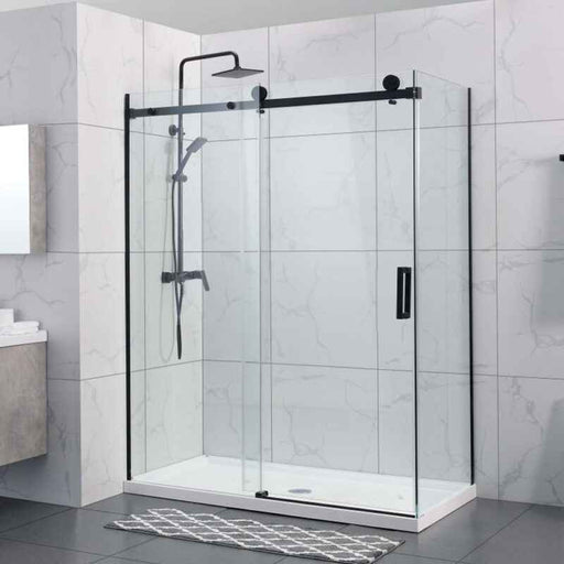 1180-2000x2000mm L Shape Sliding Frameless Black Square Rail Handle 10mm Glass Shower Screens