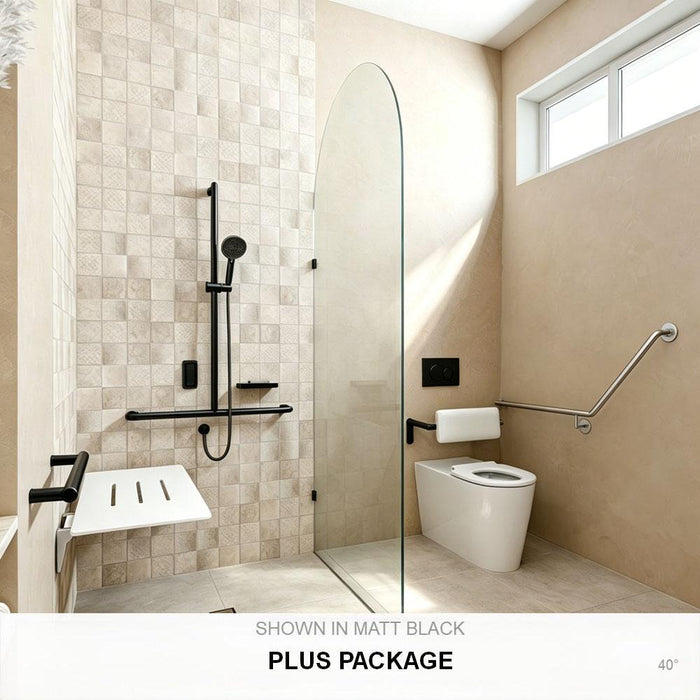 Left-Hand Accessible Care Bathroom Package – Shower, Toilet & Support System (Std & Plus - Matt Black)