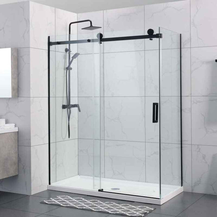 1180-2000x2000mm L Shape Sliding Frameless Brushed Nickel Square Rail Handle 10mm Glass Shower Screens